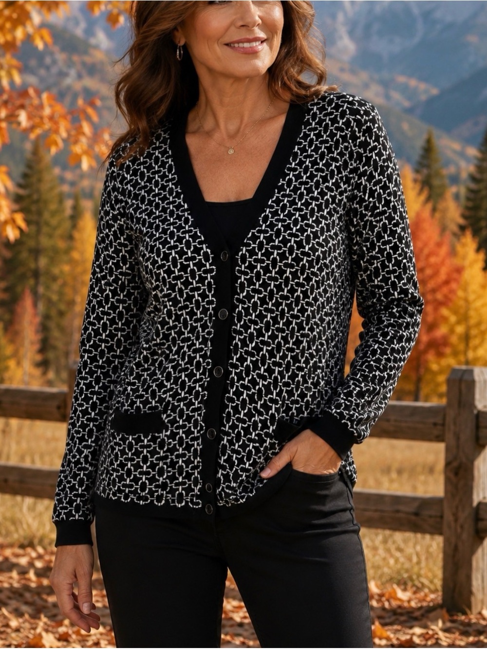 Ellen Tracy Charcoal and White Marled Knit Top XL